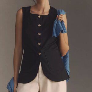 Anthropologie Black Sleeveless Top with Gold Buttons